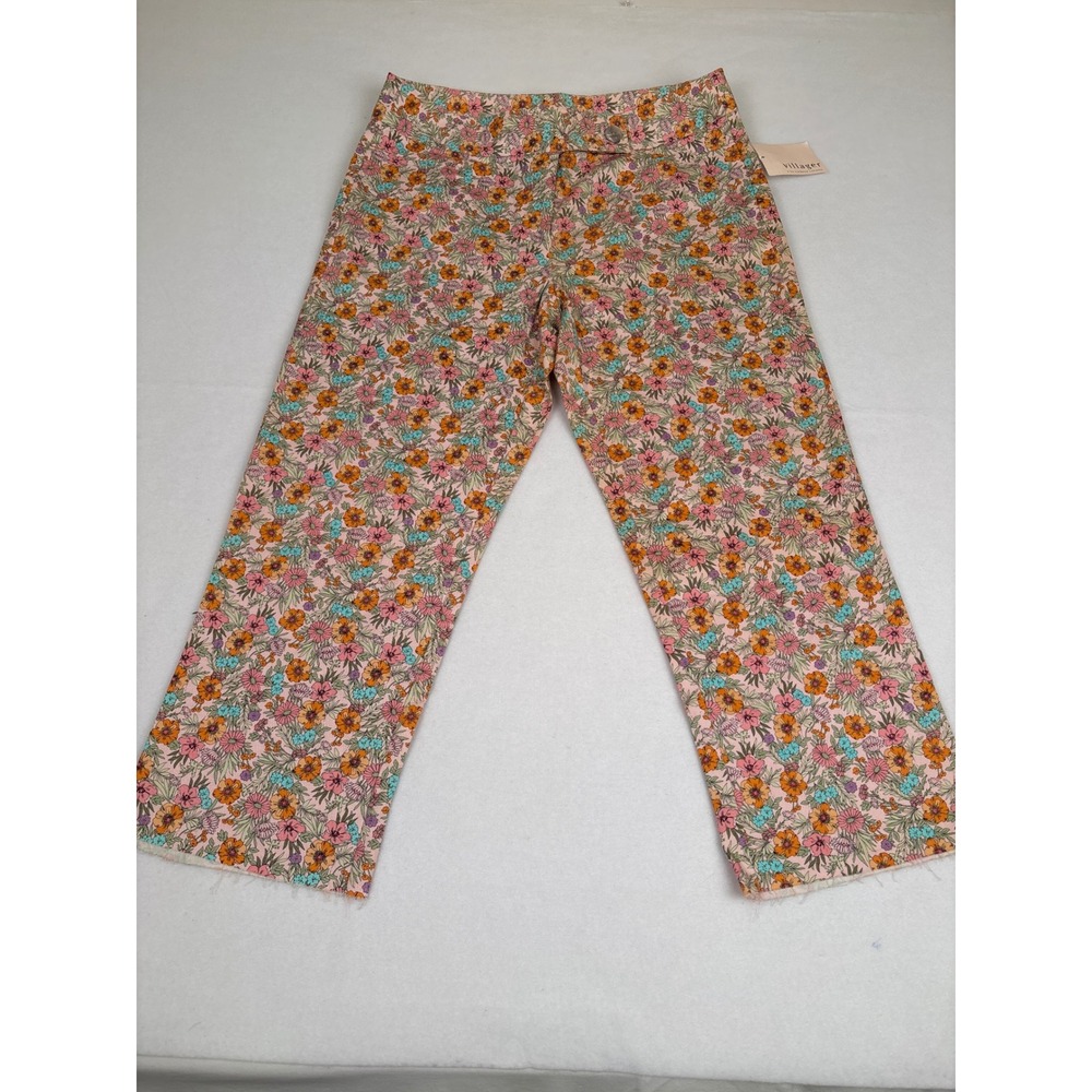 Villager Liz Claiborne Floral Stretch Pants Pink Orange Princess Harbour Size 10